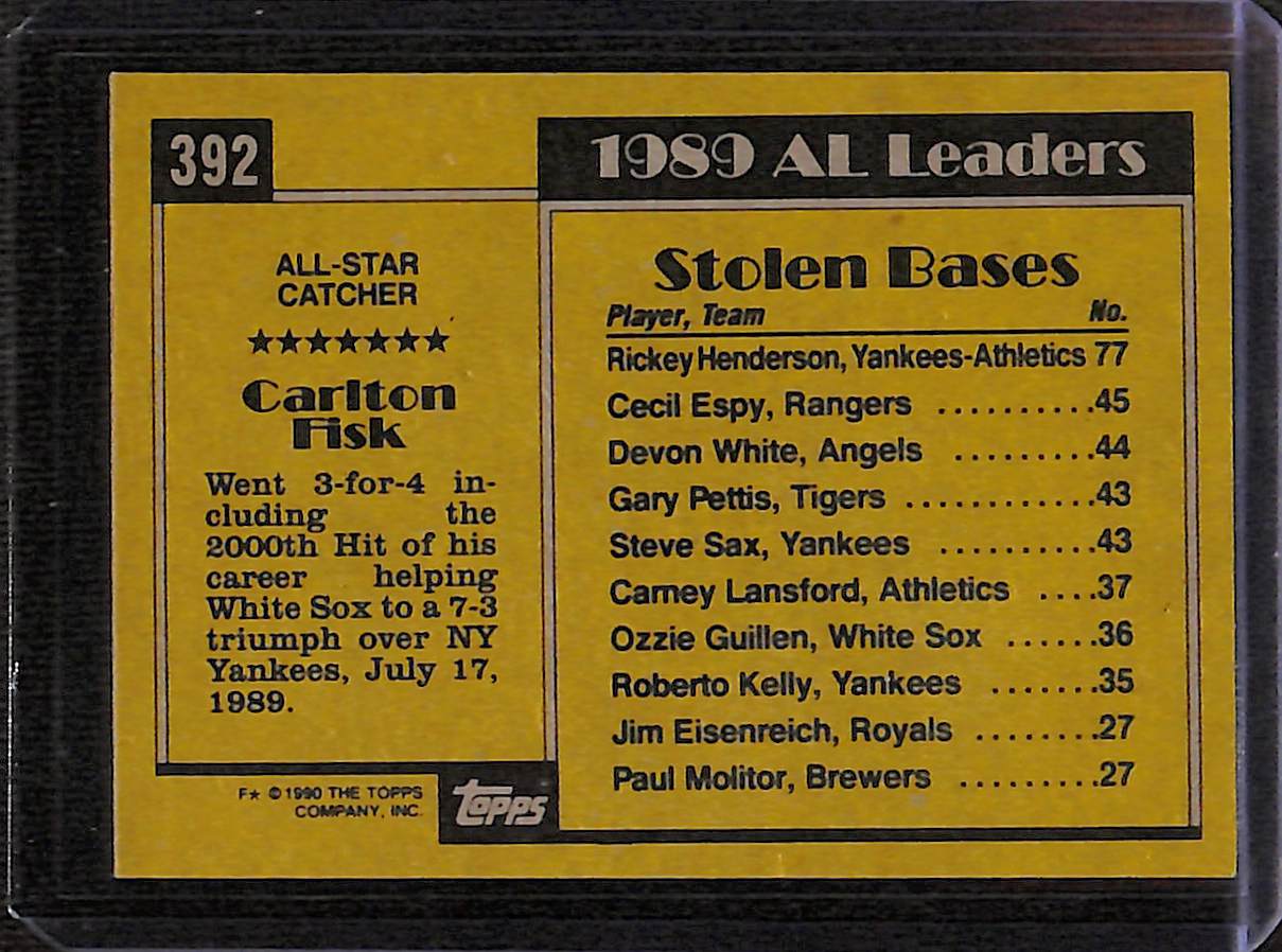 FIINR Baseball Card 1990 Topps All-Star Carlton Fisk Vintage MLB Baseball Card #392 - Mint Condition