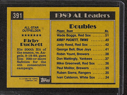 FIINR Baseball Card 1990 Topps All Star Kirby Puckett MLB Baseball Card #391- Mint Condition