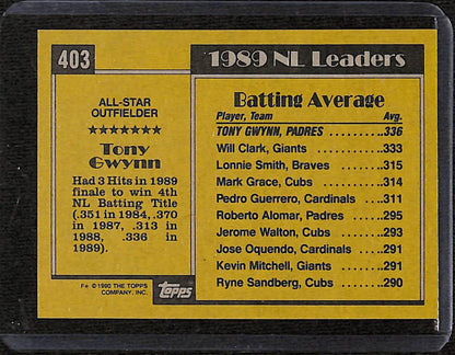 FIINR Baseball Card 1990 Topps All-Star Tony Gwynn MLB Baseball Card #403 - Mint Condition