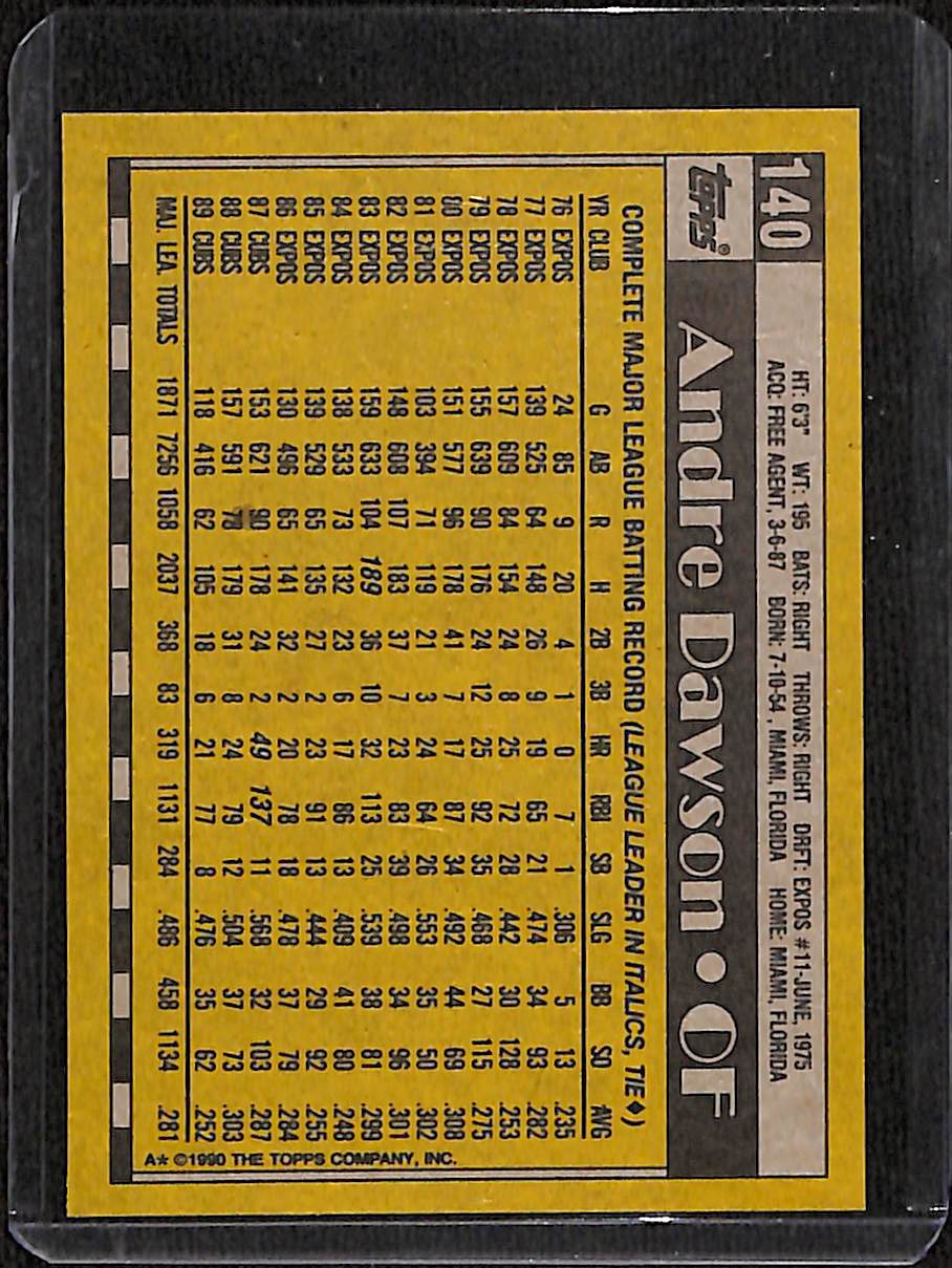 FIINR Baseball Card 1990 Topps Andre Dawson Vintage Baseball Card #140 - Mint Condition