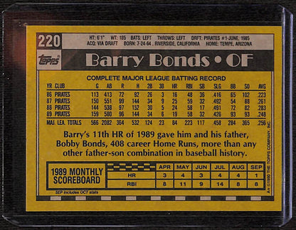 FIINR Baseball Card 1990 Topps Barry Bonds Baseball Card #220 - Mint Condition