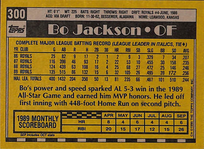 FIINR Baseball Card 1990 Topps Bo Jackson Royals Baseball Card #300 - Mint Condition