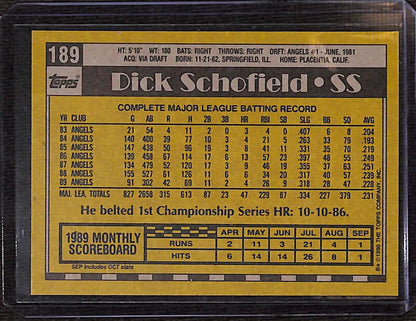 FIINR Baseball Card 1990 Topps Dick Schofield Vintage MLB Baseball Card #189 - Mint Condition