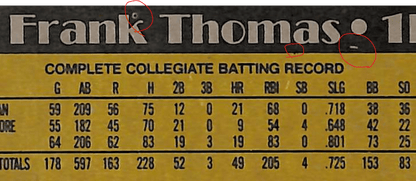 FIINR Baseball Card 1990 Topps Frank Thomas Rookie Baseball Error Card #414 - 5+ Error Card - Very Rare - Mint Condition