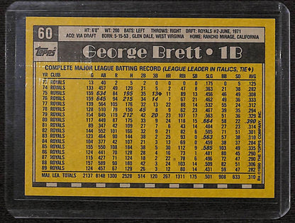 FIINR Baseball Card 1990 Topps George Brett Vintage MLB Baseball Card #60 - Mint Condition