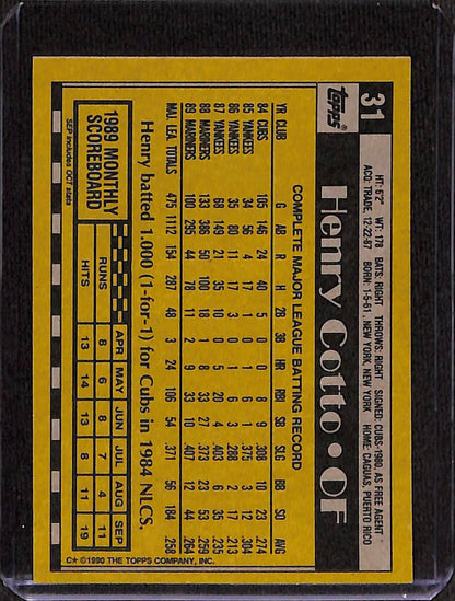 FIINR Baseball Card 1990 Topps Henry Cotto MLB Vintage Baseball Card #31 Mint Condition