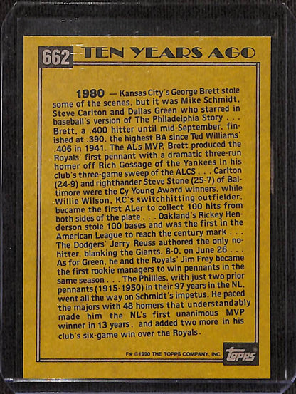 FIINR Baseball Card 1990 Topps Mike Schmidt Turn Back The Clock Vintage Baseball Card #662 - Mint Condition