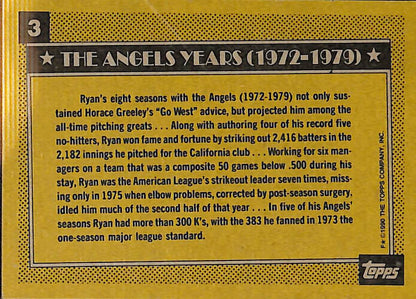 FIINR Baseball Card 1990 Topps Nolan Ryan Baseball Card Angels #3 - Mint Condition