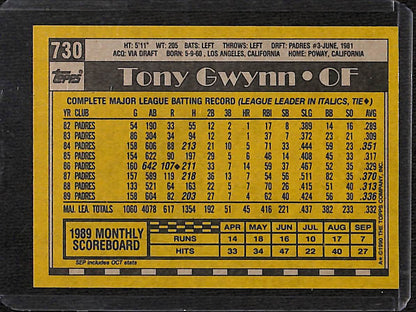 FIINR Baseball Card 1990 Topps Tony Gwynn Baseball Card #730 - Mint Condition