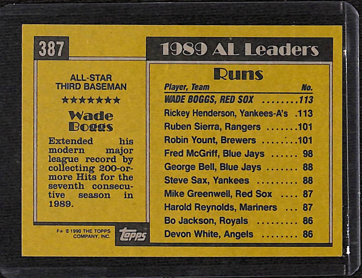 FIINR Baseball Card 1990 Topps Wade Boggs All Star MLB Baseball Card #387 - Mint Condition
