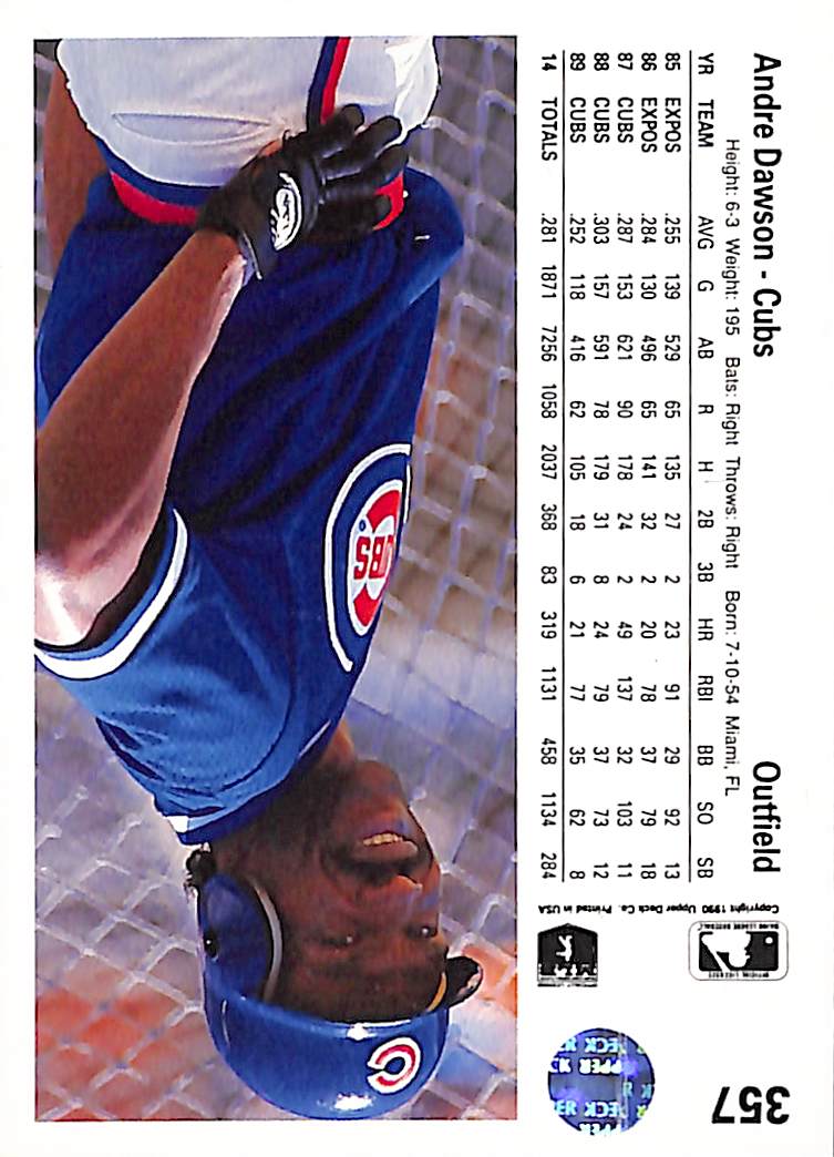 FIINR Baseball Card 1990 Upper Deck Andre Dawson Baseball Card #357 - Mint Condition