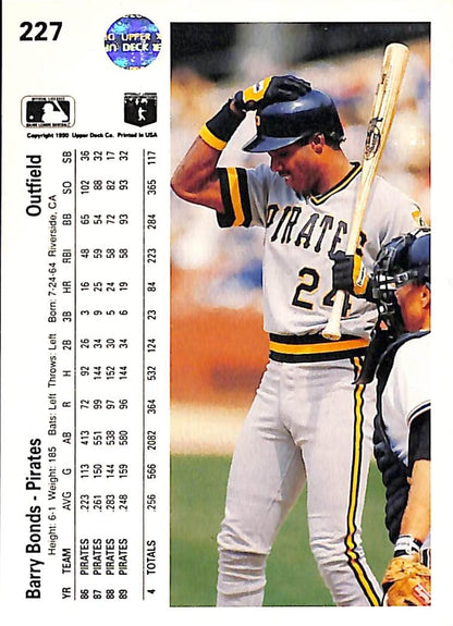 FIINR Baseball Card 1990 Upper Deck Barry Bonds Baseball Card #227 - Mint Condition