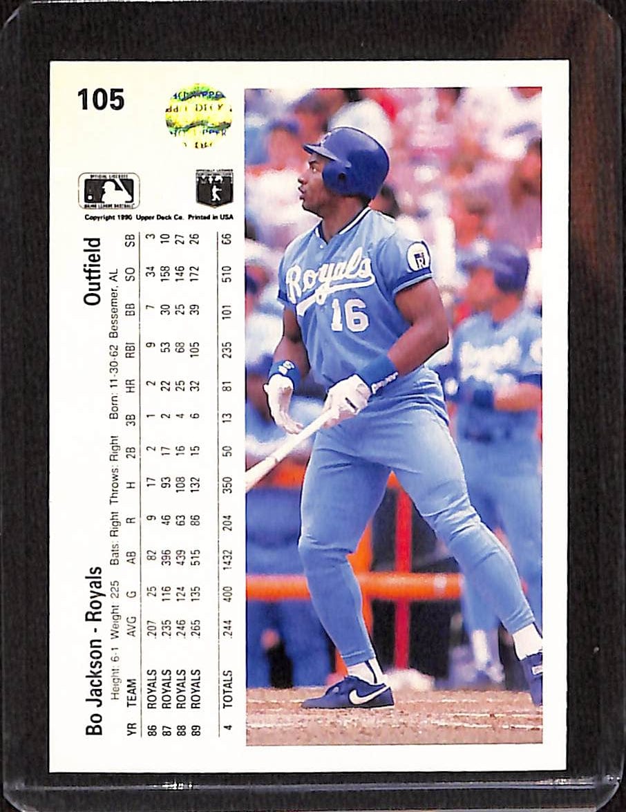 FIINR Baseball Card 1990 Upper Deck Bo Jackson Baseball Card Royals #105 - Mint Condition