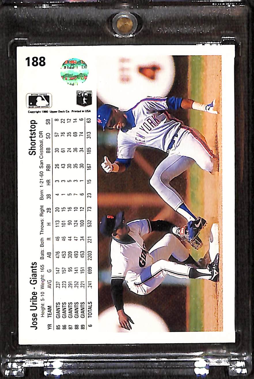 FIINR Baseball Card 1990 Upper Deck Jose Uribe Baseball Error Card #188 - - Error Card - Mint Condition
