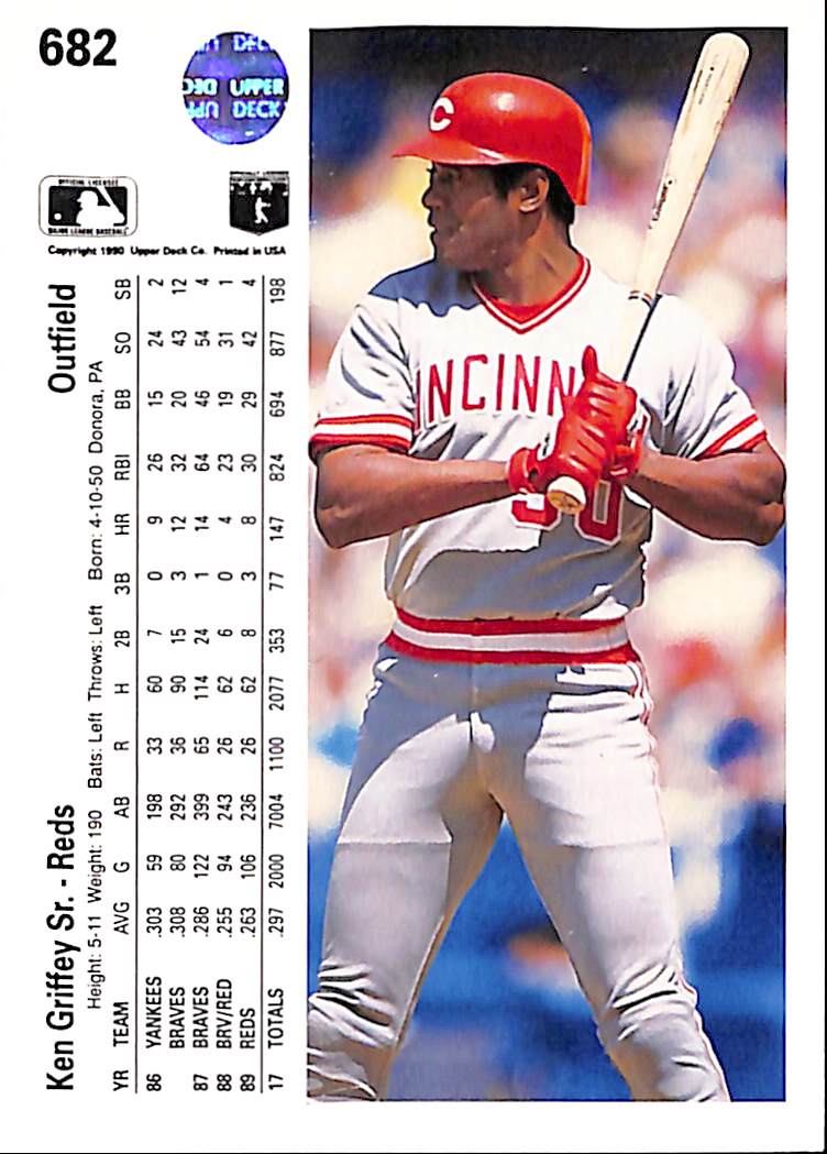 FIINR Baseball Card 1990 Upper Deck Ken Griffey Sr. Vintage Baseball Card #682 - Mint Condition