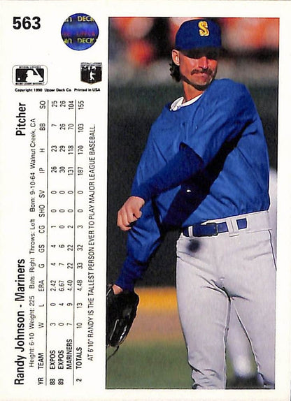 FIINR Baseball Card 1990 Upper Deck Randy Johnson Baseball Error Card #563 - Error Card - Mint Condition