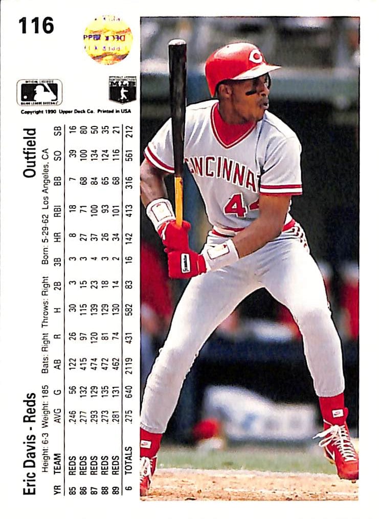 FIINR Baseball Card 1990 Upper Deck Topps Eric Davis Baseball Card #116 - Mint Condition