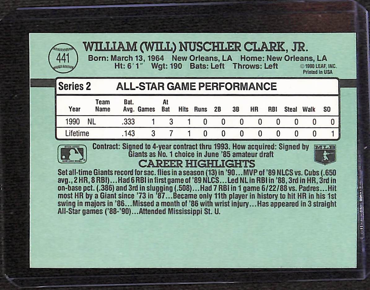 FIINR Baseball Card 1991 Donruss All-Star Will Clark MLB Vintage Baseball Player Card #441 - Mint Condition