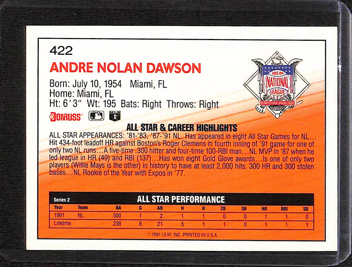 FIINR Baseball Card 1991 Donruss Andre Dawson Baseball Card #422 - Mint Condition