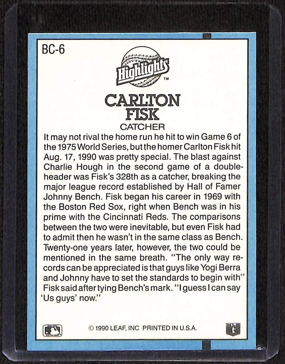 FIINR Baseball Card 1991 Donruss Carlton Fisk Baseball Error Card #BC-6 - Error Card - Mint Condition