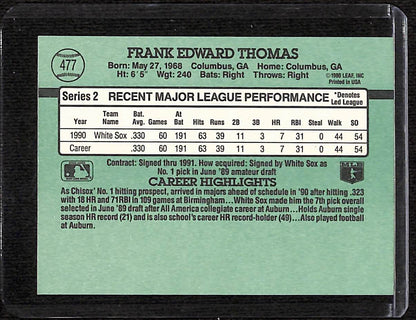 FIINR Baseball Card 1991 Donruss Frank Thomas Baseball Error Card #477 - Error Card - Mint Condition