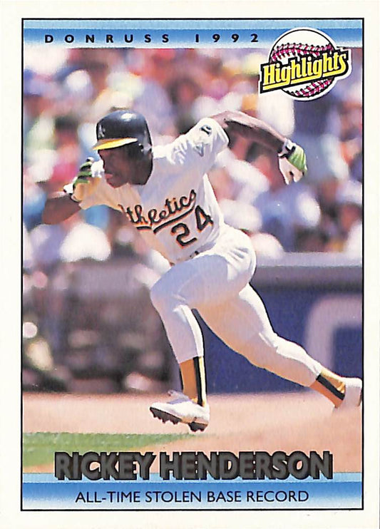 FIINR Baseball Card 1991 Donruss Highlights Rickey Henderson Baseball Error Card #215 - Error Card - Mint Condition