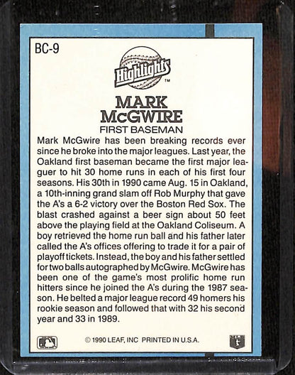 FIINR Baseball Card 1991 Donruss Mark McGwire Baseball Error Card #BC9 - Error Card - Mint Condition