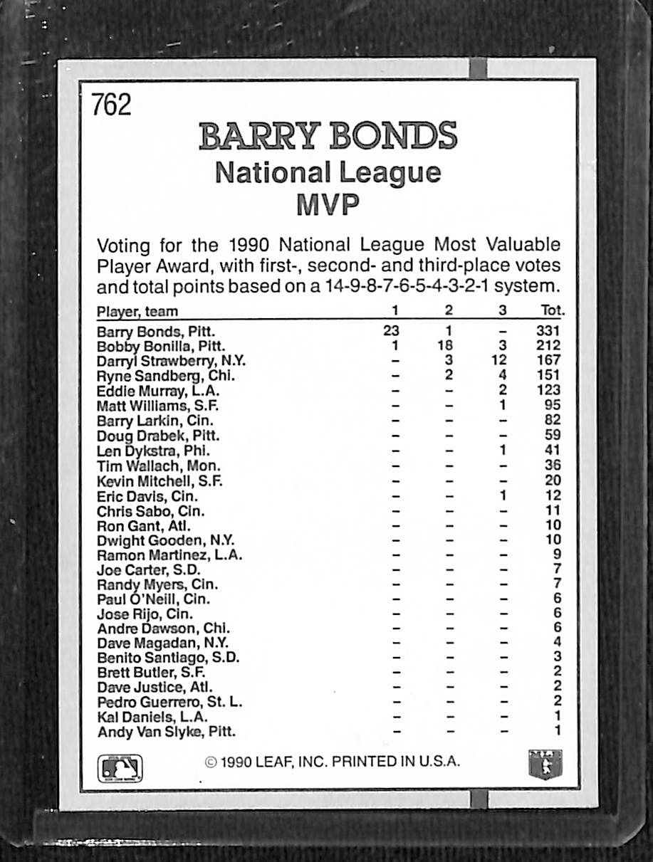 FIINR Baseball Card 1991 Donruss MVP Barry Bonds Baseball Card #762 - Mint Condition