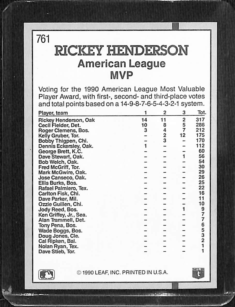 FIINR Baseball Card 1991 Donruss Rickey Henderson Baseball Card #761 - Mint Condition