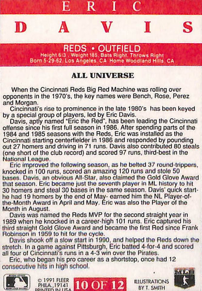 FIINR Baseball Card 1991 Fleer All Universe Eric Davis MLB Baseball Card #10 - Mint Condition