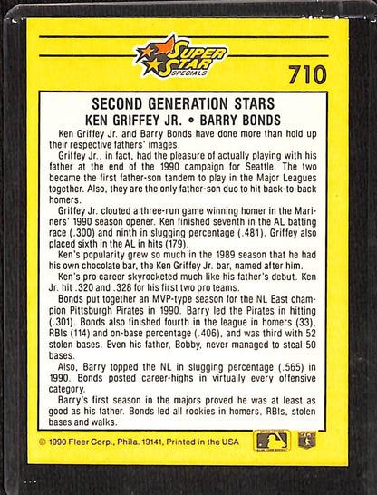 FIINR Baseball Card 1991 Fleer Barry Bonds and Ken Griffey Jr. Baseball Card #710 - Mint Condition