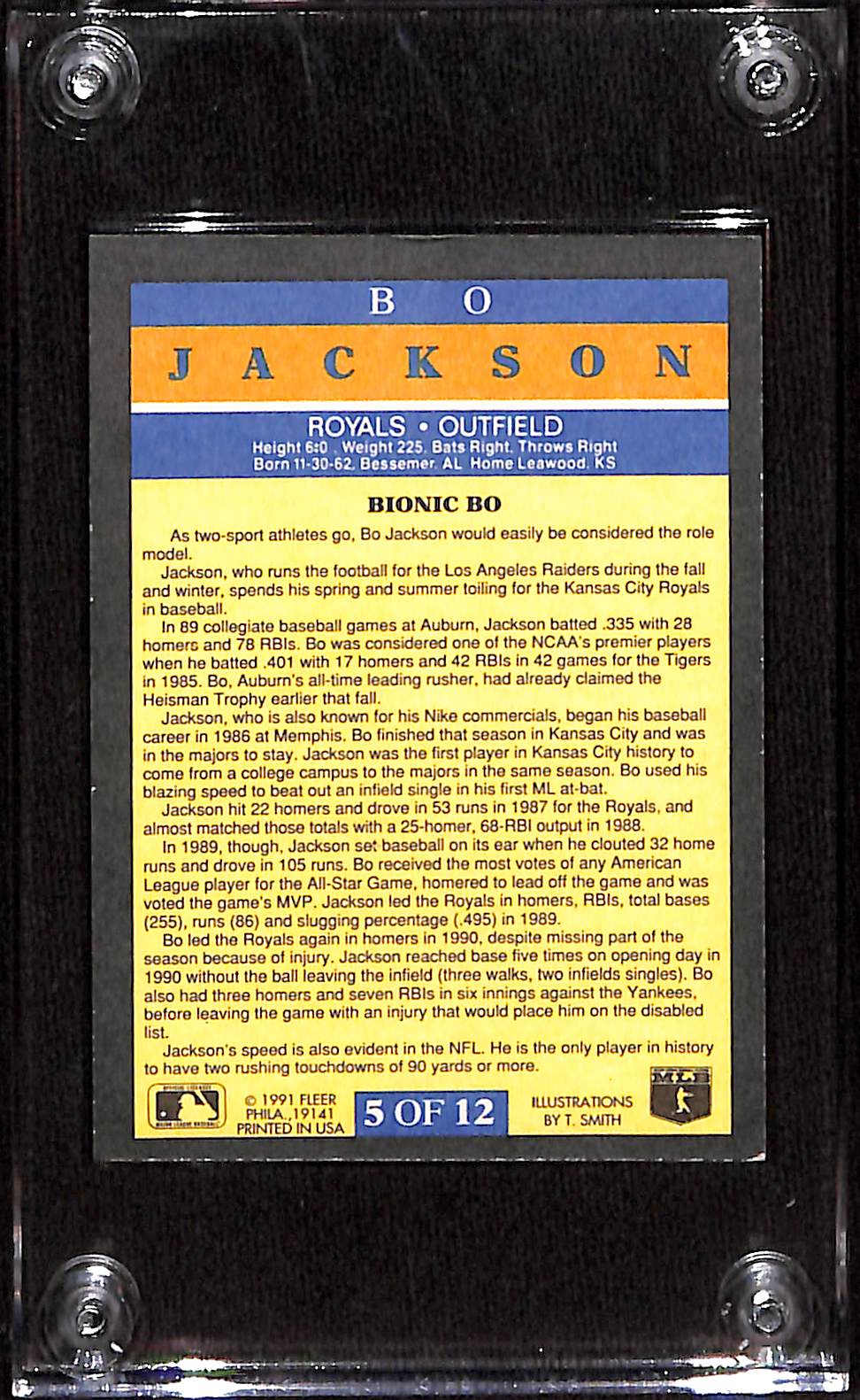 FIINR Baseball Card 1991 Fleer Bo Jackson MLB Baseball Card Royals #5 - Mint Condition