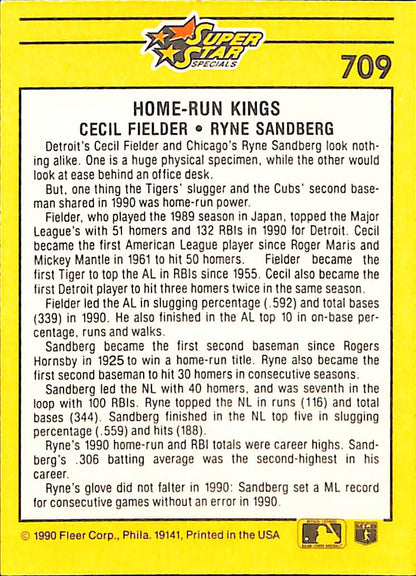 FIINR Baseball Card 1991 Fleer Cecil Fielder and Ryne Sandberg MLB Baseball Card #709 - Mint Condition