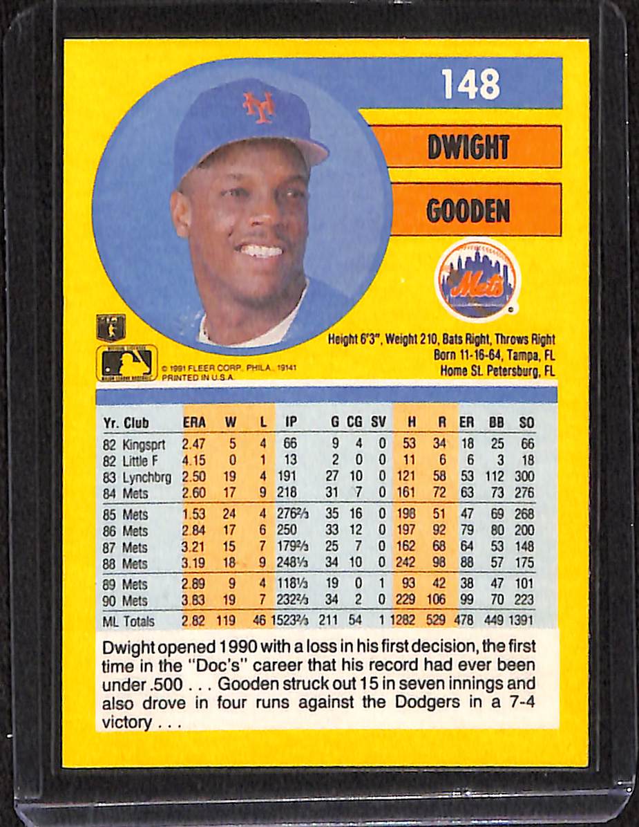 FIINR Baseball Card 1991 Fleer Dwight "Doc" Gooden Baseball Card #148 - Mint Condition