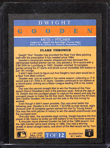 FIINR Baseball Card 1991 Fleer Flamethrower Dwight "Doc" Gooden Baseball Card #7 - Mint Condition