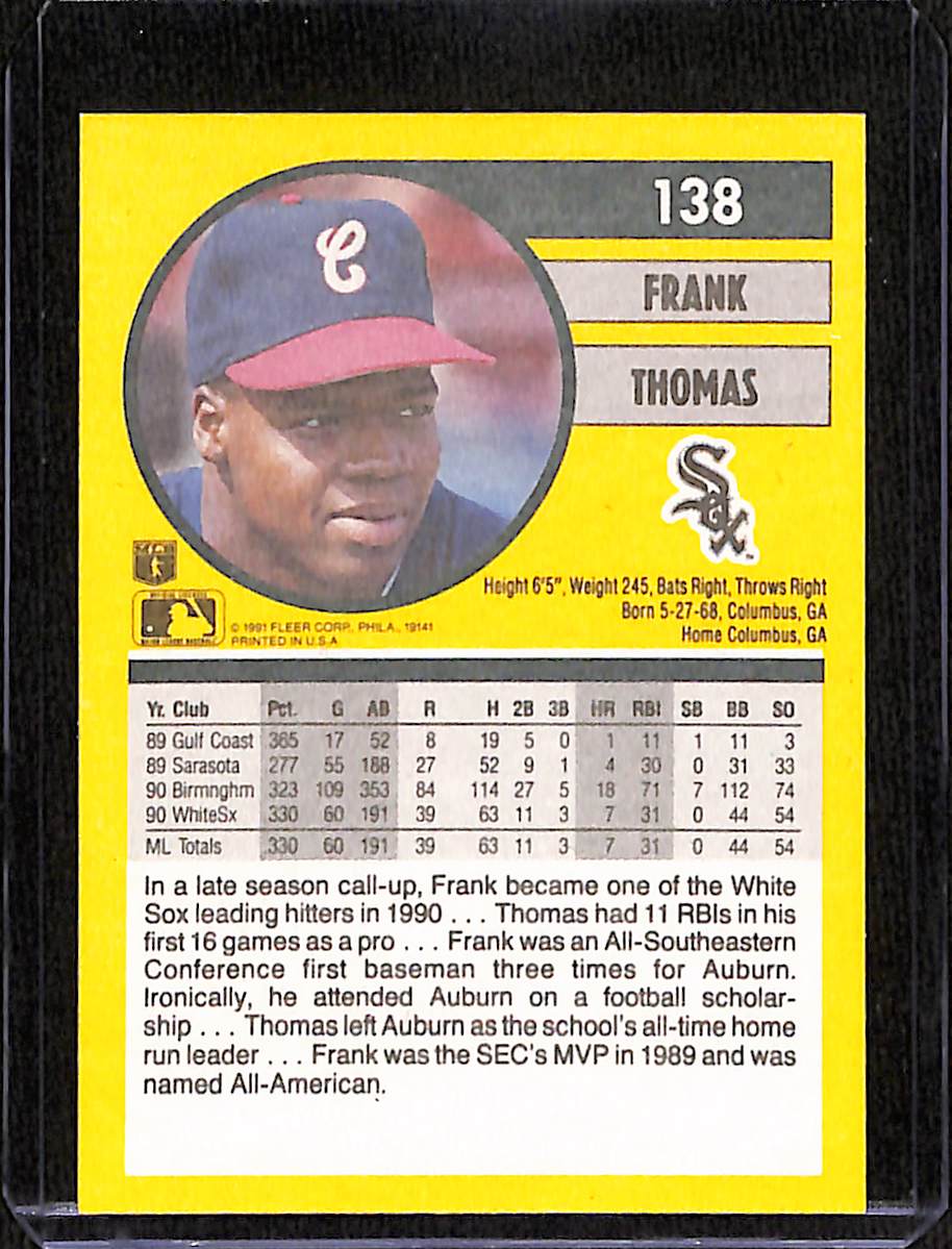 FIINR Baseball Card 1991 Fleer Frank Thomas MLB Baseball Card #138 - Mint Condition