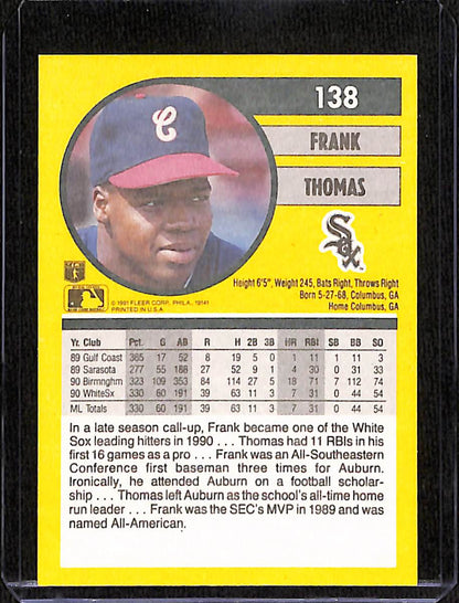 FIINR Baseball Card 1991 Fleer Frank Thomas MLB Baseball Card #138 - Mint Condition