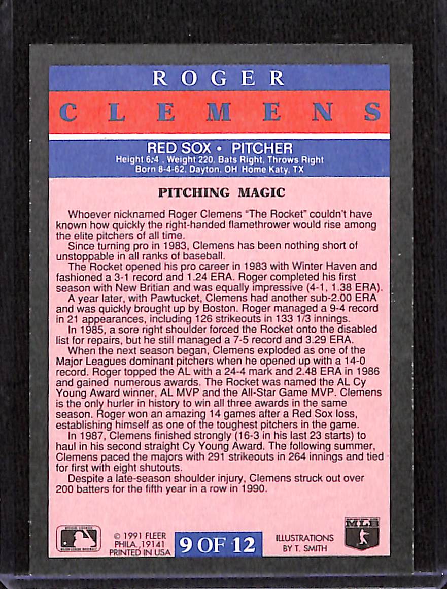 FIINR Baseball Card 1991 Fleer Pitching Magic Roger Clemens Baseball Card #9 - Mint Condition