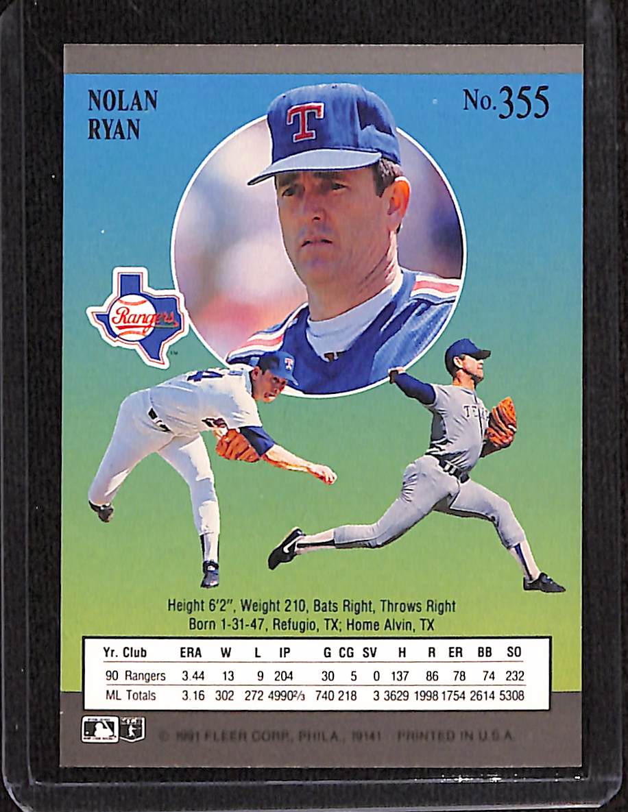 FIINR Baseball Card 1991 Fleer Ultra Nolan Ryan MLB Baseball Card #355 - Mint Condition