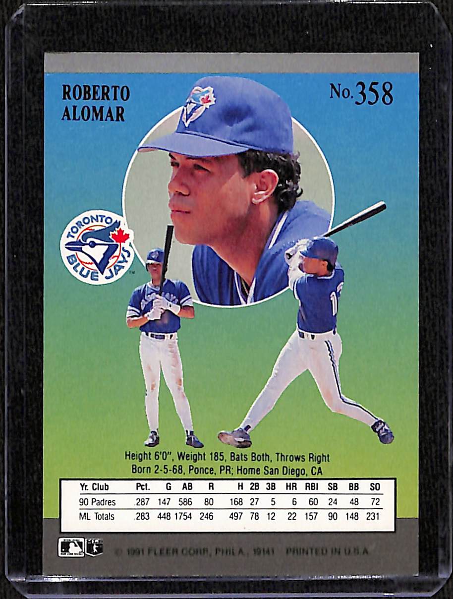 FIINR Baseball Card 1991 Fleer Ultra Roberto Alomar MLB Baseball Card #358 - Mint Condition