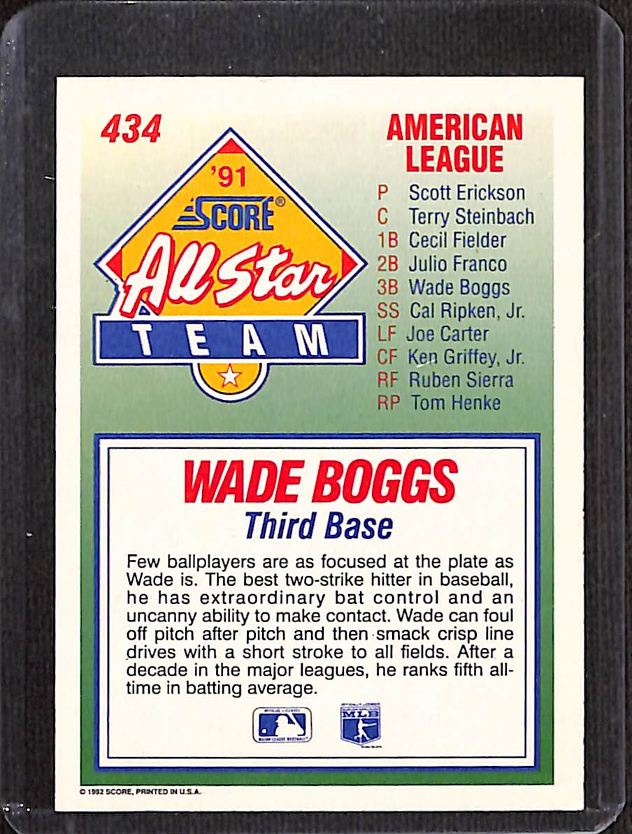 FIINR Baseball Card 1991 Score All-Star Big Head Wade Boggs Baseball Card #434 - Mint Condition