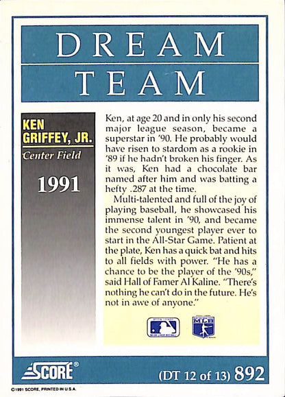 FIINR Baseball Card 1991 Score Dream Team Ken Griffey Jr. MLB Baseball Card #892 - Mint Condition