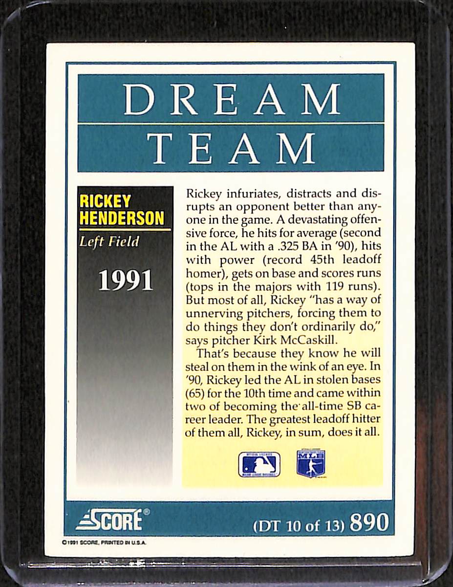 FIINR Baseball Card 1991 Score Dream Team Rickey Henderson Baseball Card #890 - Mint Condition