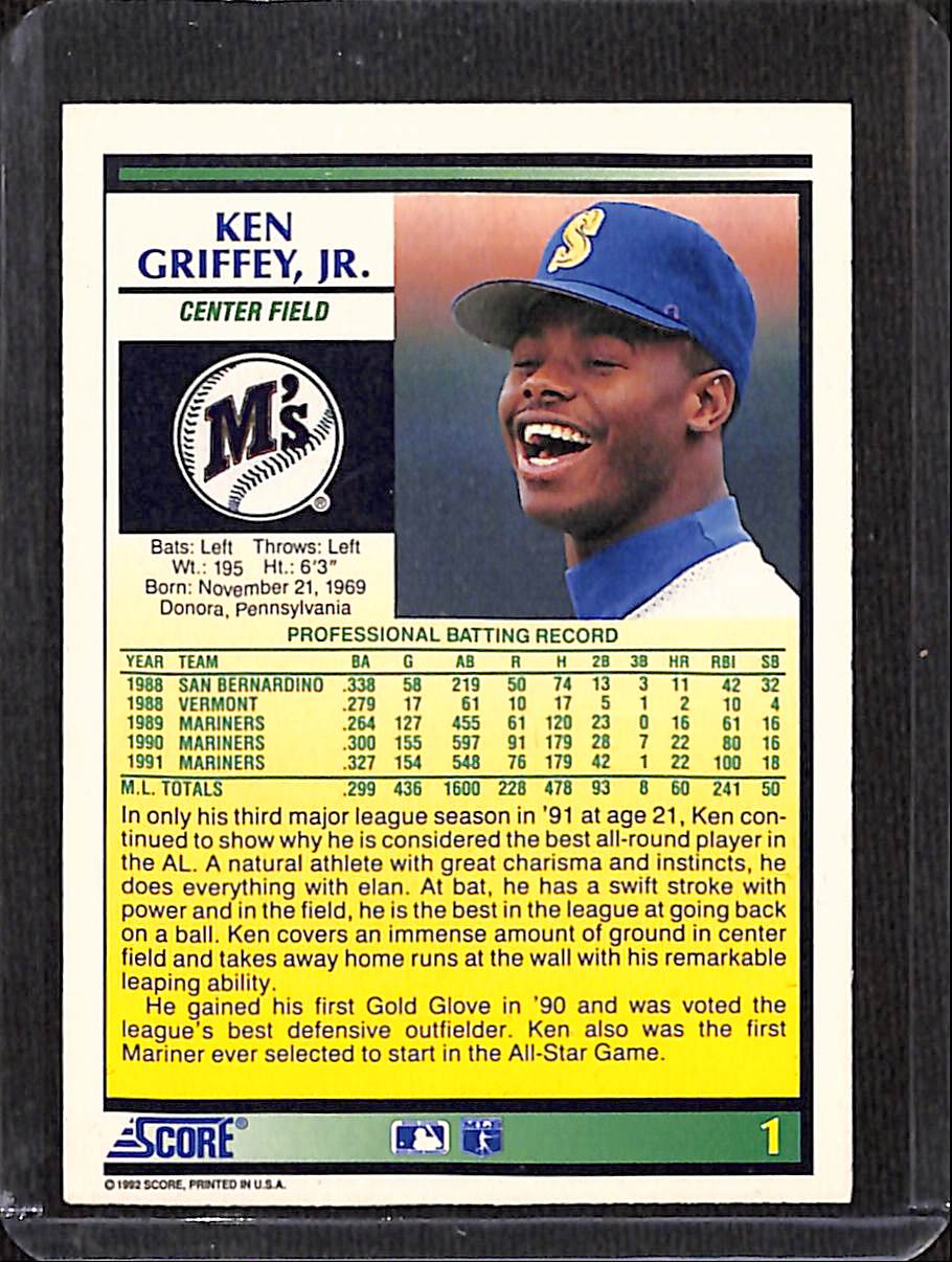 FIINR Baseball Card 1991 Score Ken Griffey Jr. MLB Baseball Card #1 - Mint Condition