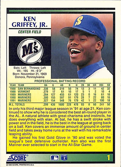 FIINR Baseball Card 1991 Score Ken Griffey Jr. MLB Baseball Card #1 - Mint Condition