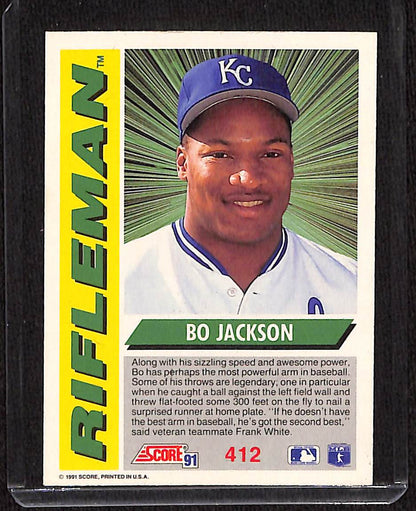 FIINR Baseball Card 1991 Score Rifleman Bo Jackson Baseball Card Royals #412 - Mint Condition