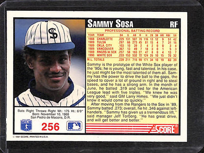 FIINR Baseball Card 1991 Score Sammy Sosa MLB Baseball Error Card #256 - Error Card - Mint Condition