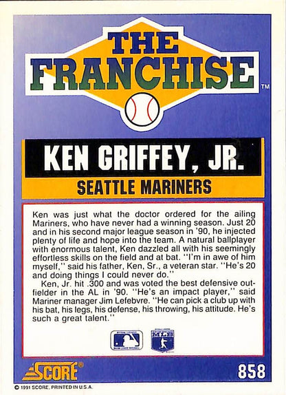 FIINR Baseball Card 1991 Score The Franchise Ken Griffey Jr. MLB Baseball Card #858 - Mint Condition