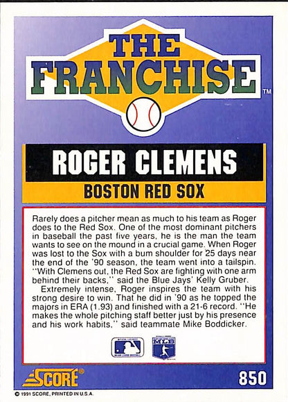 FIINR Baseball Card 1991 Score The Franchise Roger Clemens Baseball Card #850 - Mint Condition