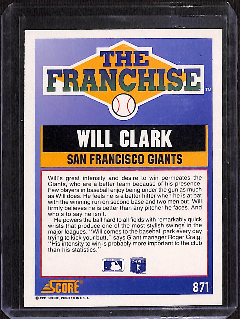 FIINR Baseball Card 1991 Score The Franchise Will Clark MLB Baseball Player Card #871 - Mint Condition